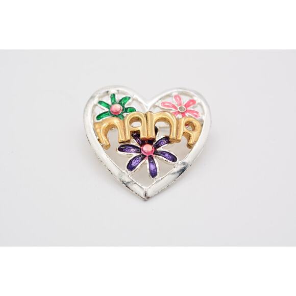 TC Vintage NANA Pin Brooch Floral Heart Grandma Grandmother Enamel Signed BinBA - Picture 5 of 12
